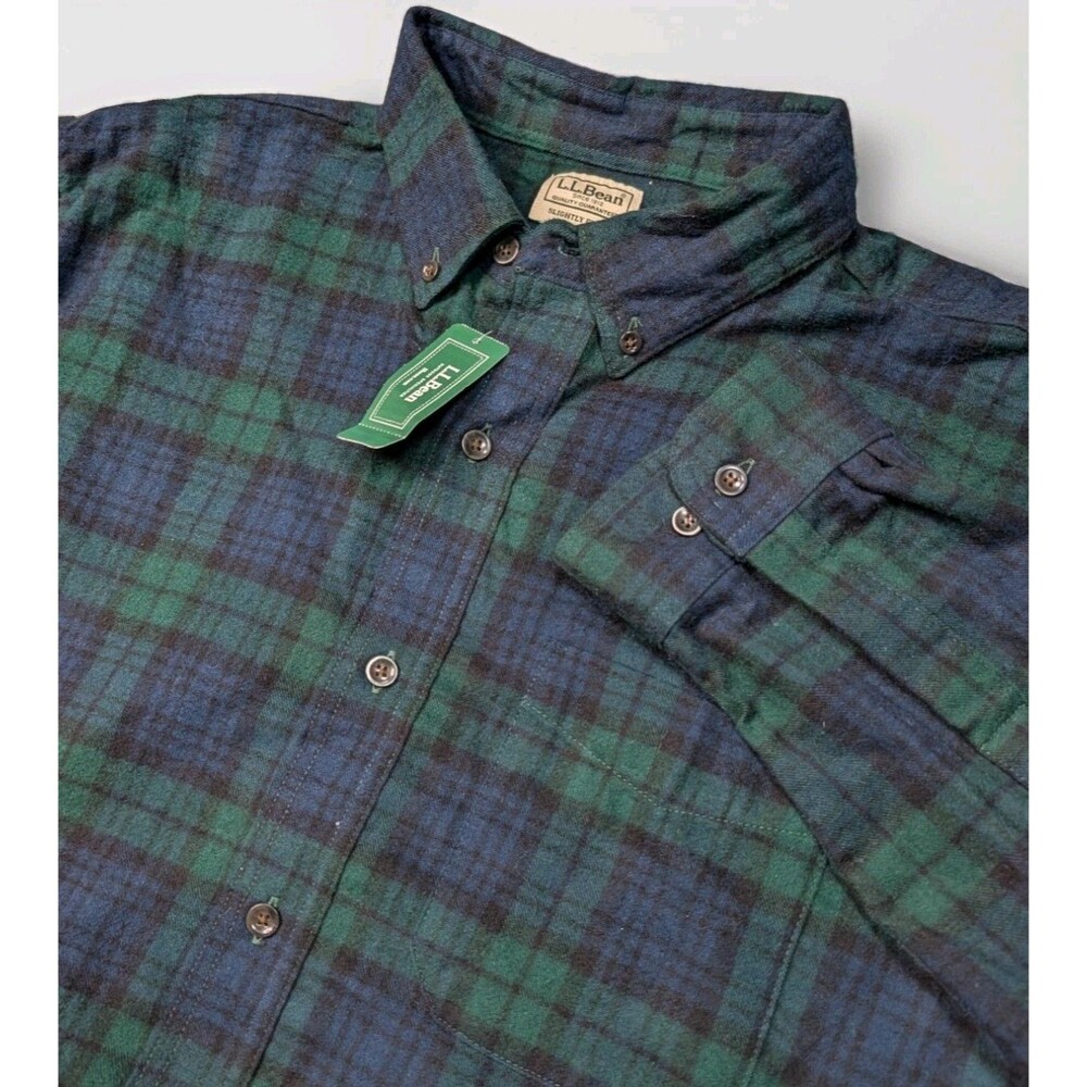 LL Bean Men’s XL TALL Slightly Fitted Green Blue Scotch Plaid Button Flannel NWT